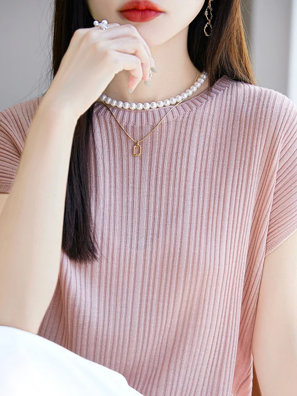 

Faionable Textured Svel round Ne Трикотажная футболка Summer Lenzing Lyocell ort Sve Простой цветной топ