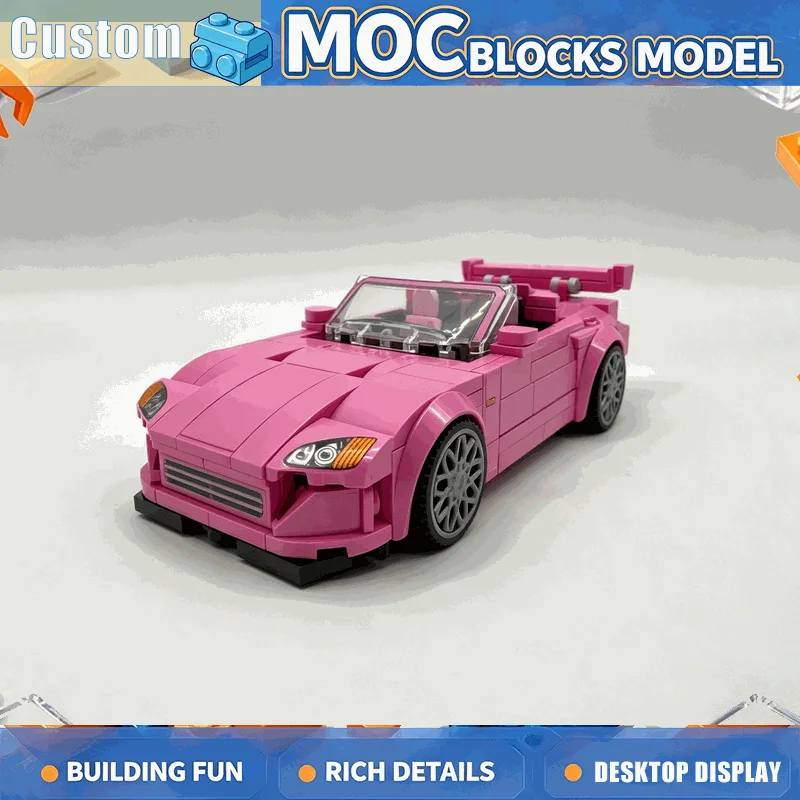 NEW 294PCS MOC Pink Convertible Sports Car Model Custom Building Blocks DIY Assembly Creative Street Racing Collection Toy Gift