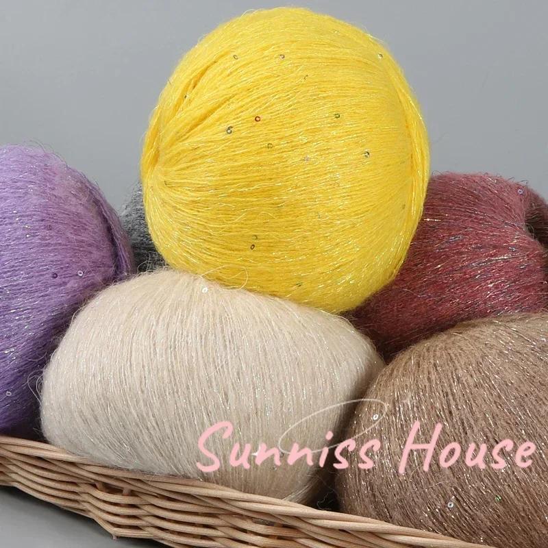 

50g Sequined Mohair Fine Yarn Thread，Crochet Fluffy Knitted Fashion Baby Soft Lace Wool Thread Sweater Shawl Bead Yarns