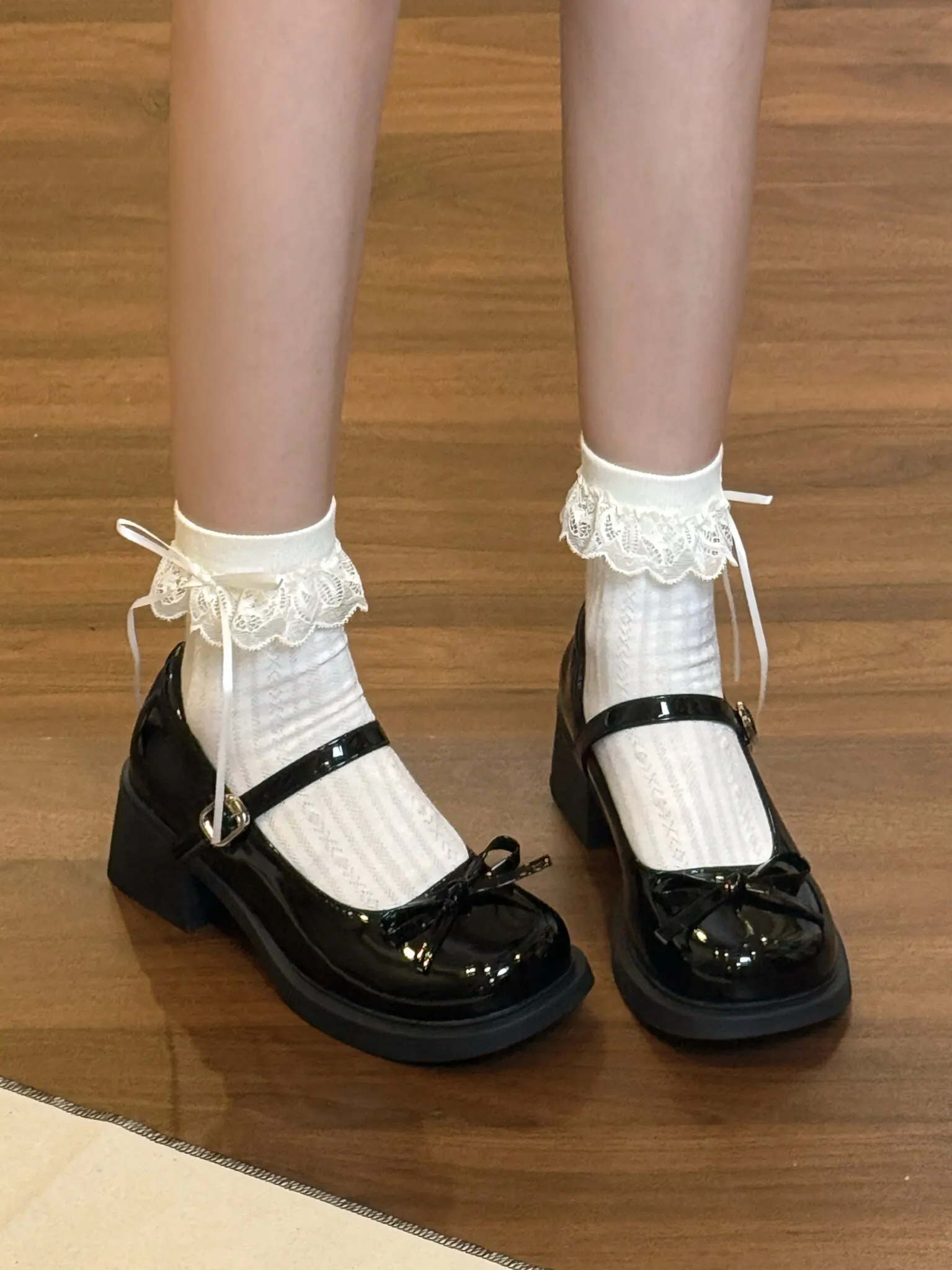 Retro Mary Jane Shoes Women's 2026 New Style College Style Thick Heel Slip-On round Head Versatile Single Shoes  Knot