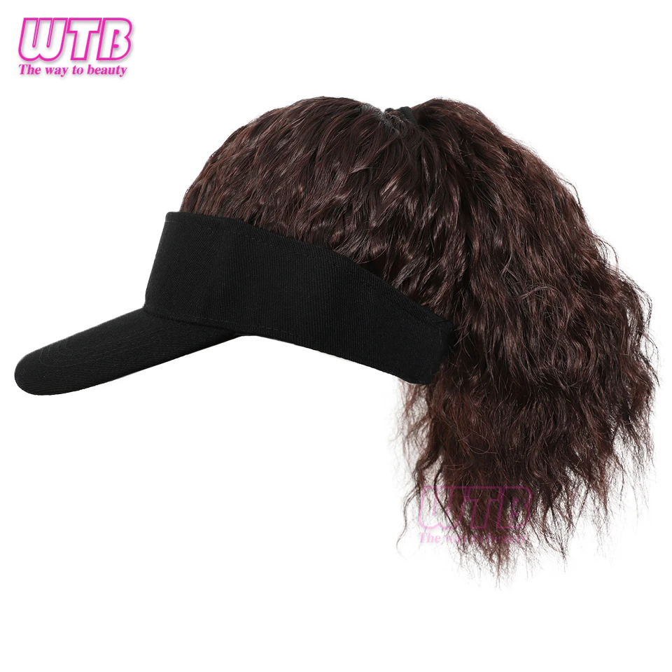 WTB peruca chapéu com rabo de cavalo feminino, boné de beisebol, cabelo encaracolado fofo