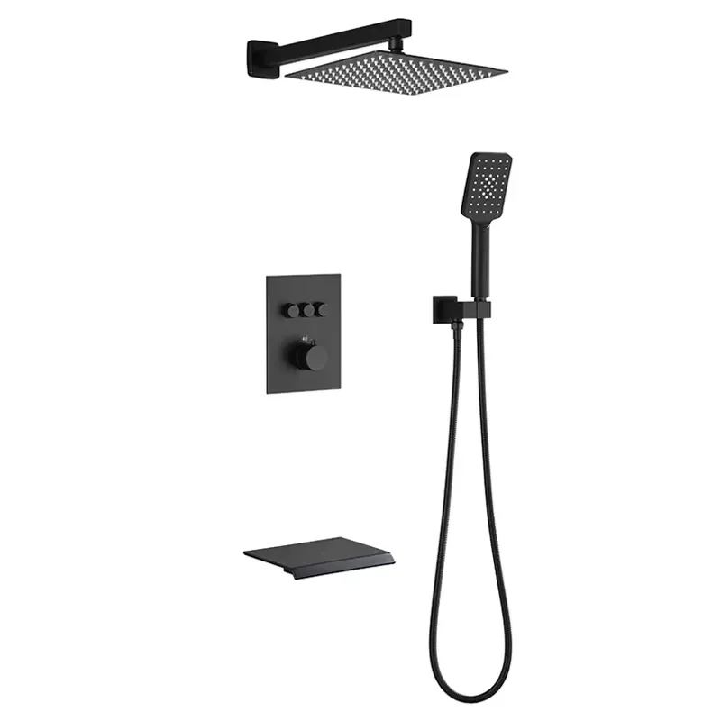 New Design Thermostatic Shower Set Faucet Smooth Handle Switch Black Finished Brass Concealed Bathroom Shower Tap Shower