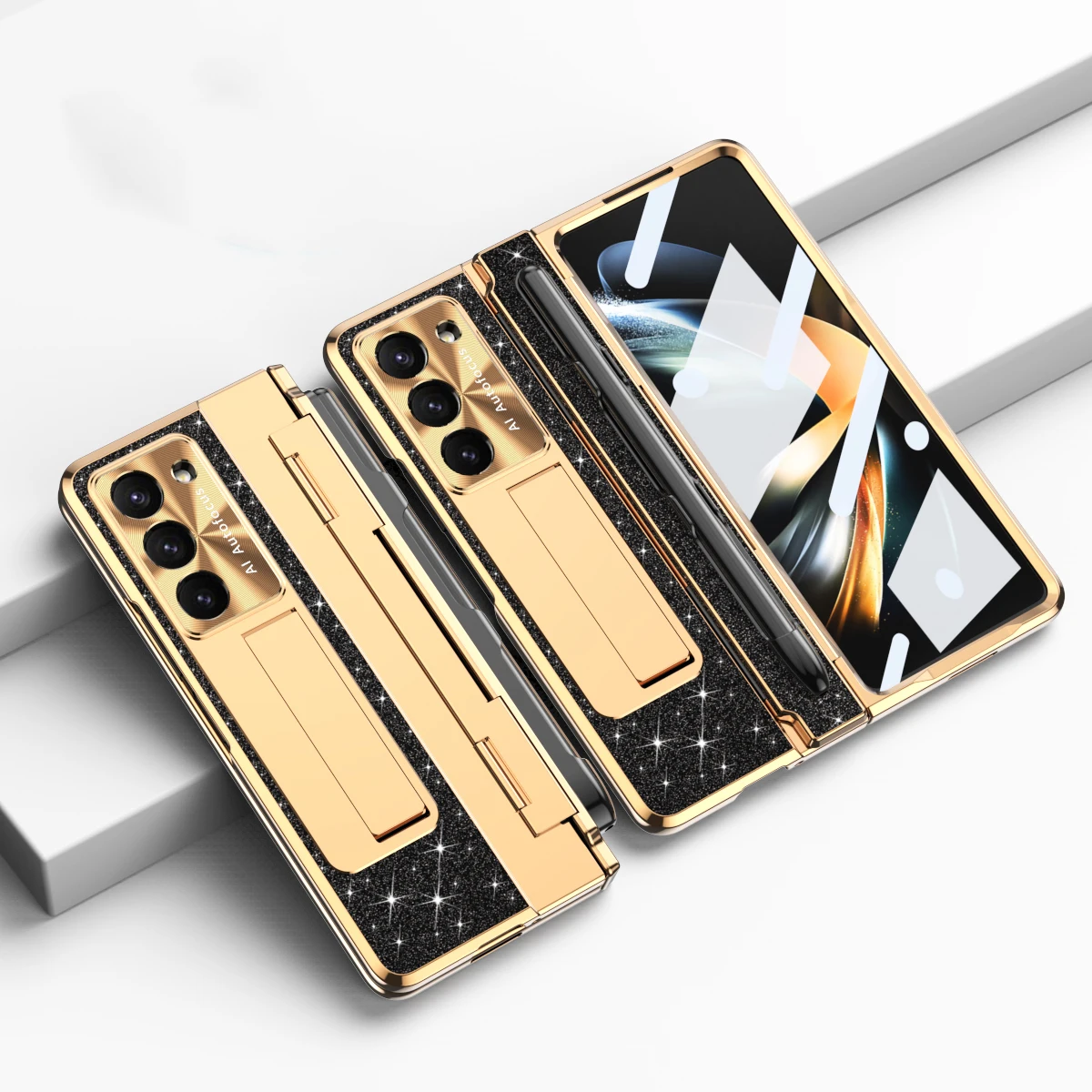 

С S-держателем для ручки для Samsung Galaxy Z Fold 5 4 3, чехол с петлями, блестящим покрытием, роскошная кожаная клавиатура с полной защитой