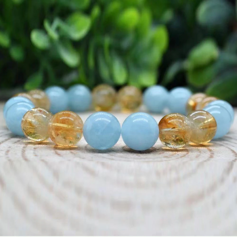 MG1984  8 MM Natural Citrine Aquamarine Bracelet Womens Mens EMF Energy Protection Jewelry