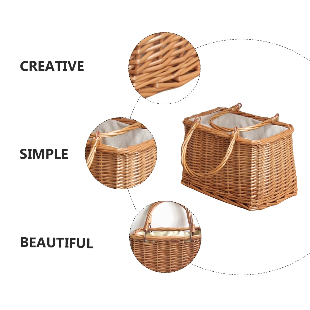 

Delicate Wicker Basket Portable Storage Basket For Home Decor Desktop Garden Style Natural Wicker Outdoor Picnic Fruits Bread
