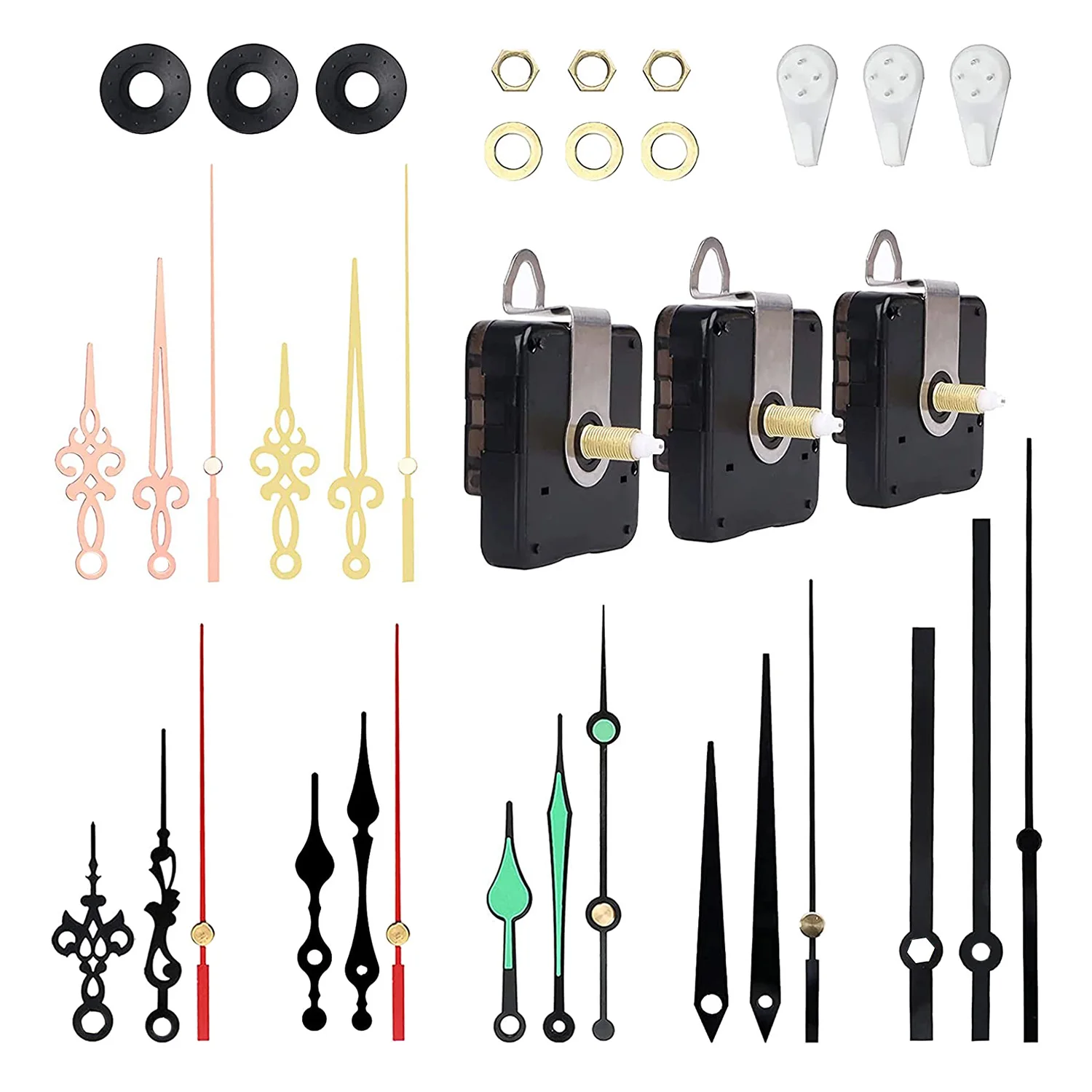 Clock Hands And Motor Kit Clock Mechanism Replacement With 7 Pairs Of Hands DIY Quartz Clock Movement Repair Parts Kit