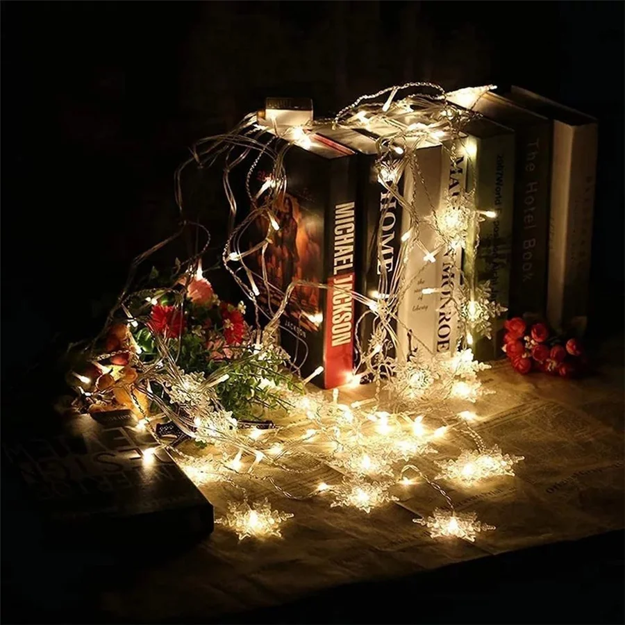 Indoor Outdoor 3.5M LED Snowflake Christmas Garland String Lights 8 Modes Flashing Fairy Curtain Lights for Party Wedding Decor