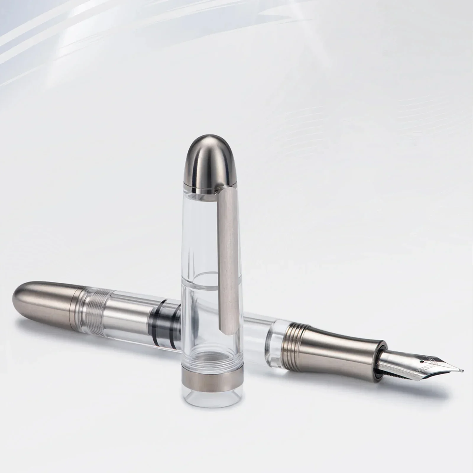 Imagem -02 - Asvine P36 Piston Filling Fountain Pen Escrita de Titânio e Acrílico Caneta Gift Smooth Office ef f m Nib