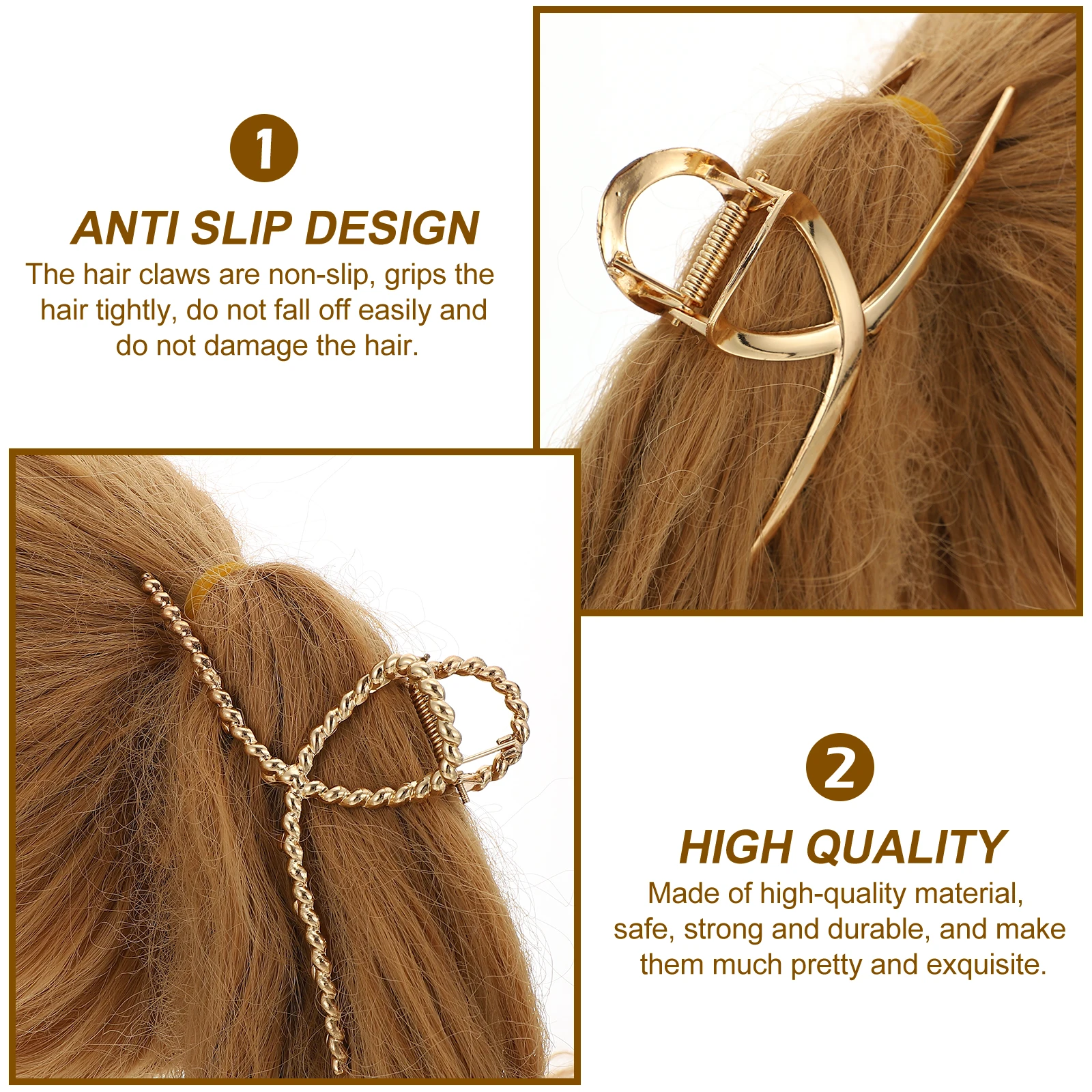 

5pcs Shark Claw Hairpins Metal Hollow Clips Durable Non Slip Ponytail Holder Styling Barrette Hair Accessories