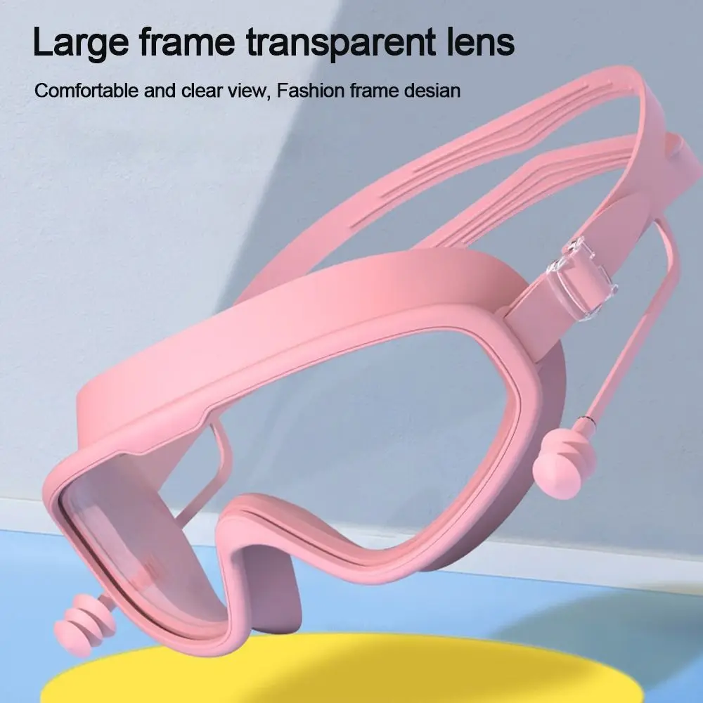 Waterproof Anti-fog Kids Swimming Goggles Big Frame with Earplugs Eyeglasses High Definition Unisex Swim Eyewear