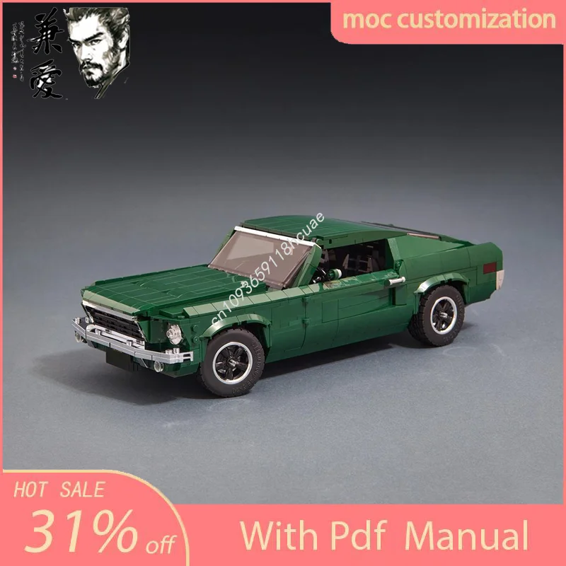 

1402PCS Fords Mustang GT 1968 BULLITT (Lowered) Supercar Model Building Blocks Speed Vehicle Bricks Toys Kids Adult Gifts