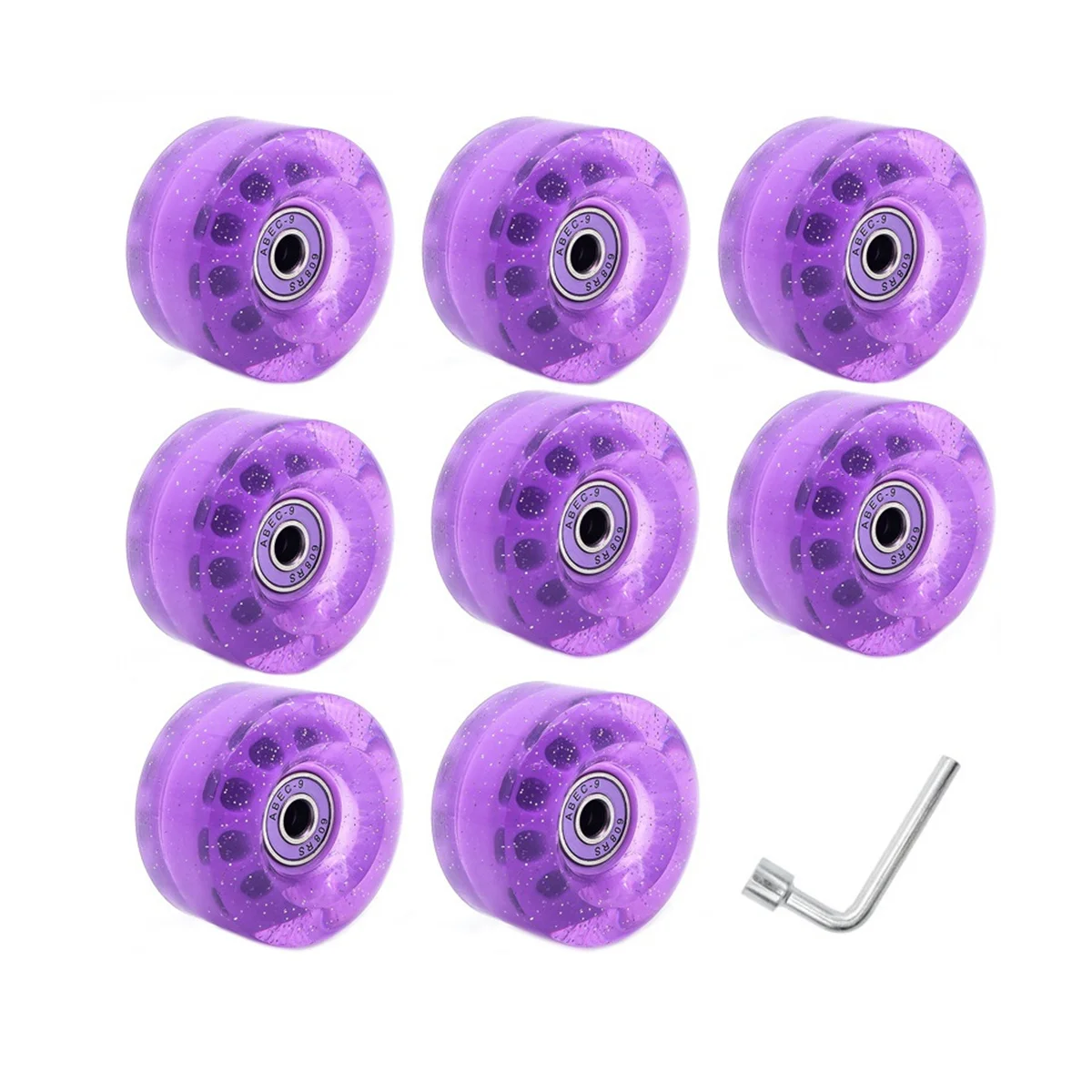 8-Piece 32 X 58Mm 82A Roller Skates with Bearings, for Indoor or Outdoor Use, with Wrench for Wheel Removal Purple