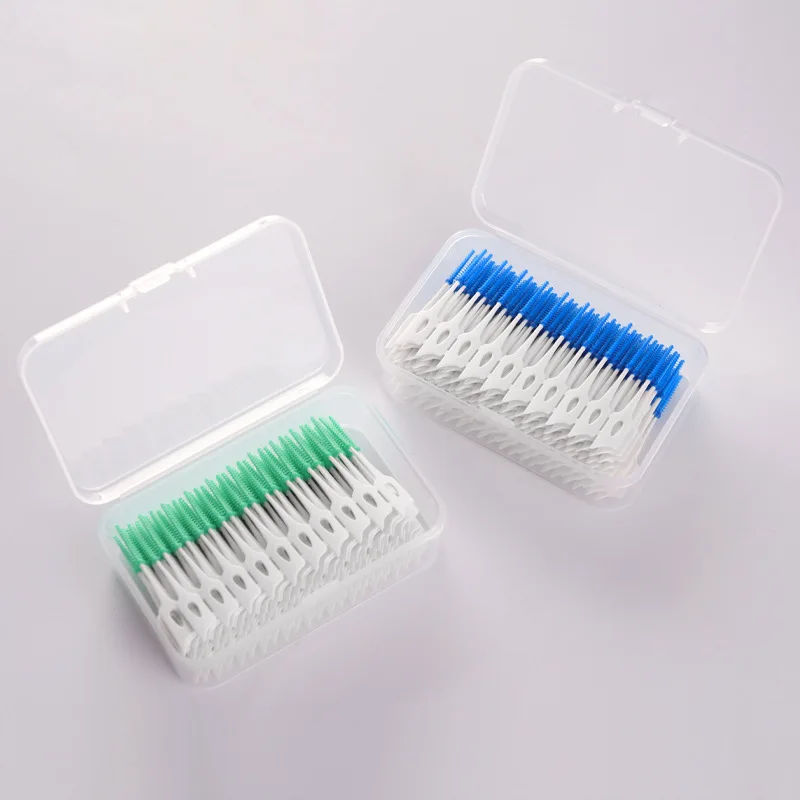 200 pièces/boîte brosse interdentaire brosse orthodontique nettoyage des dents lacunes soins bucco-dentaires tête en silicone souple brosse interdentaire bon pour les gencives