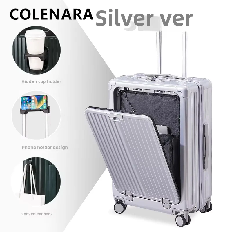 

COLENARA Travel Luggage Front Opening Laptop Boarding Case USB Charging Trolley Case 20“22”24"26Inch Women's Cabin Suitcase