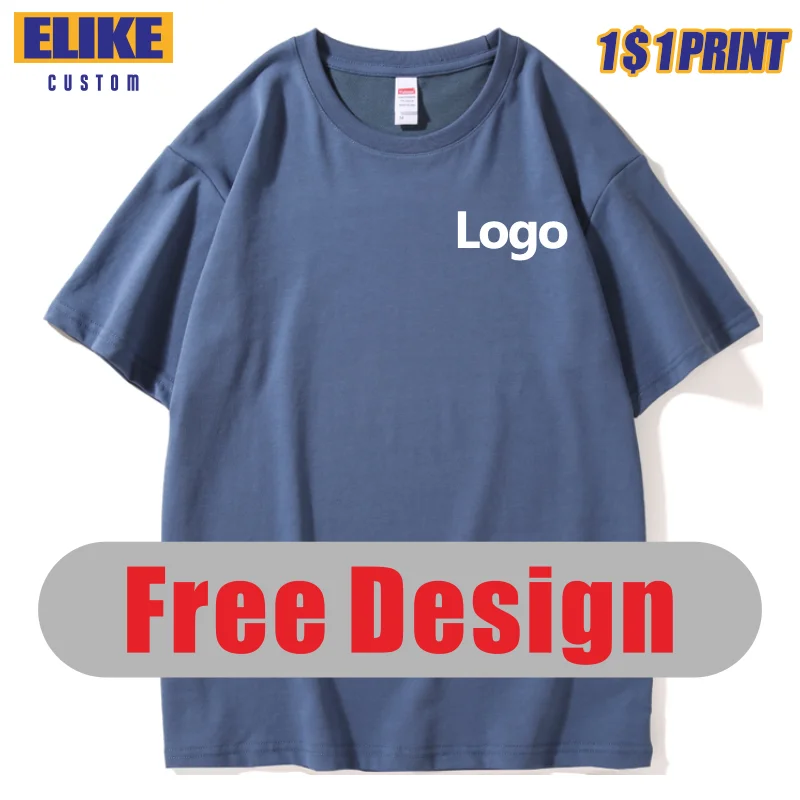 High Quality New Fashion Cotton T Shirt Custom Logo Embroidery Summer 9 Color Men And Women Clothing Print Design Text Top Elike