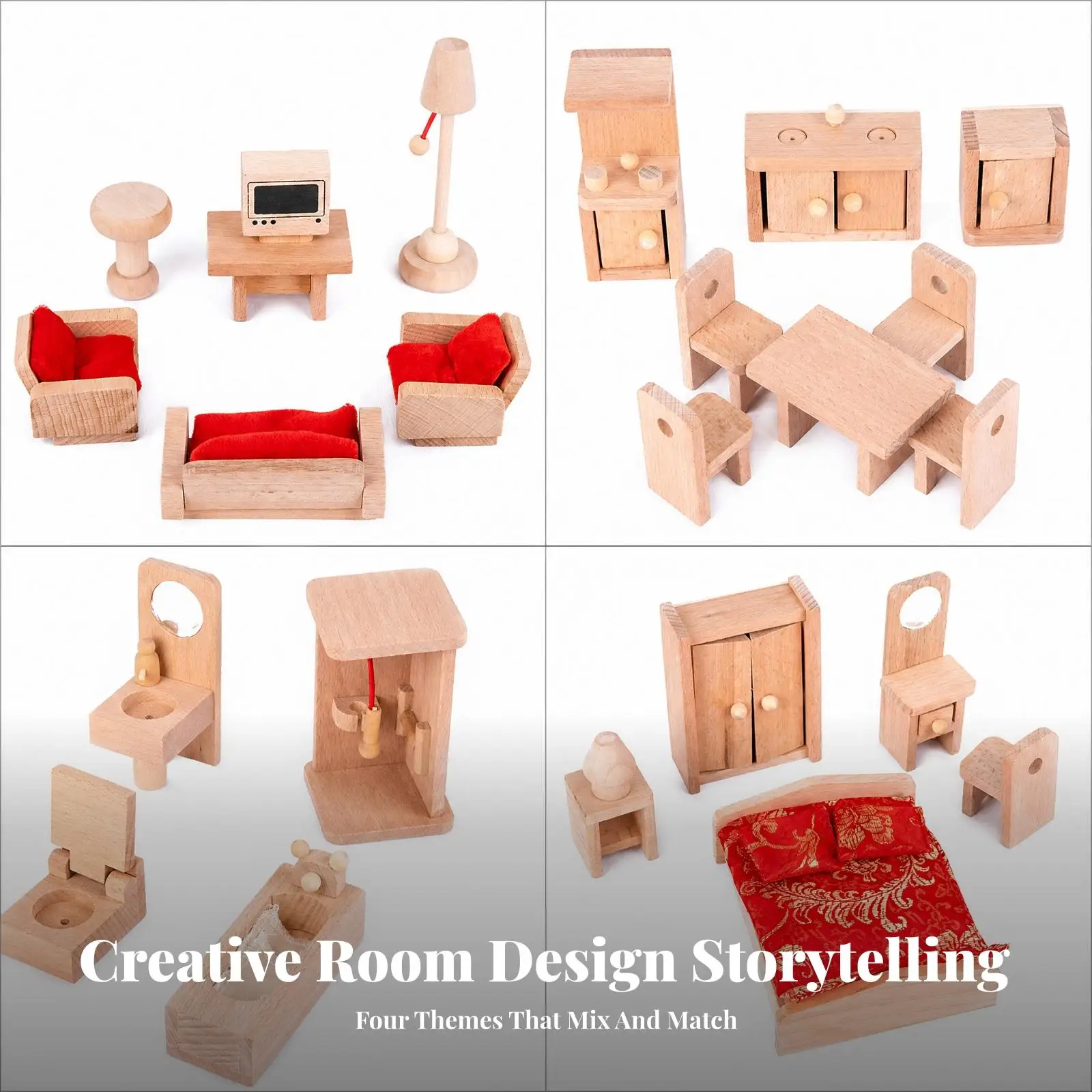 Kids Wooden Kitchen Playhouse Toy with Dollhouse Furniture Accessories for Creative Role Play Fun