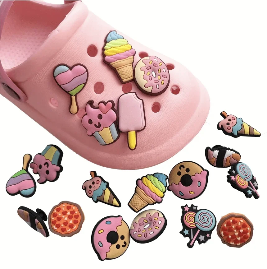 10 Pieces/Set Of Pink Cream And Donut Shaped PVC Decorations, Suitable For Women's Sandals And Garden Shoes