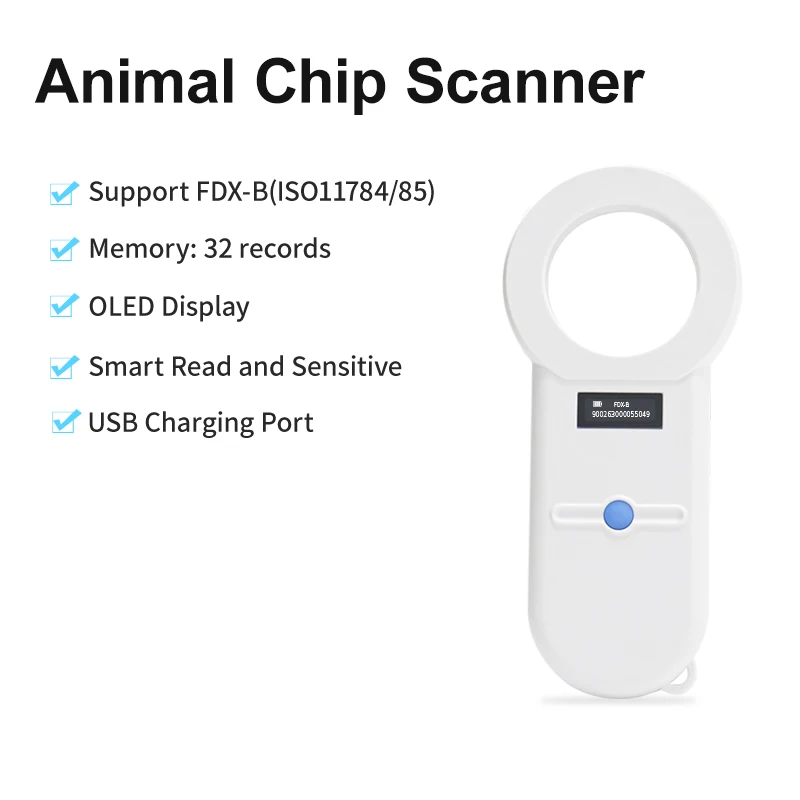 

134.2Khz Pet Cat Dog Microchip Reader Animal FDX-B Chip Scanner Read Animal Ear Tags 0~20cm