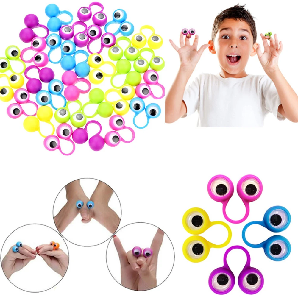 10pcs Eye Finger Puppets Plastic Rings with Wiggle Eyes Kids Toys Baby Party Favors Practical Jokes Games Funny Children Gifts