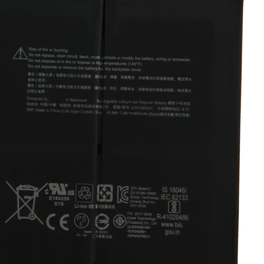 G3HTA052H เปลี่ยนแบตเตอรี่สําหรับ Microsoft Surface Laptop3 1867 1868 6041mAh พร้อมเครื่องมือ