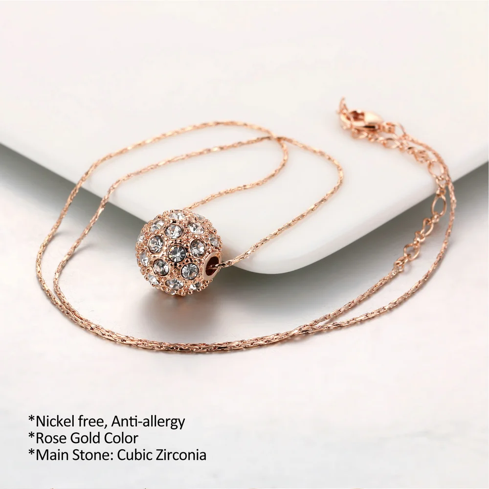 Lucky Cubic Zirconia Ball Rose Gold Color Color Necklaces Pendants Fashion Brand Jewelry For Wonem Crystal Chains colares N252