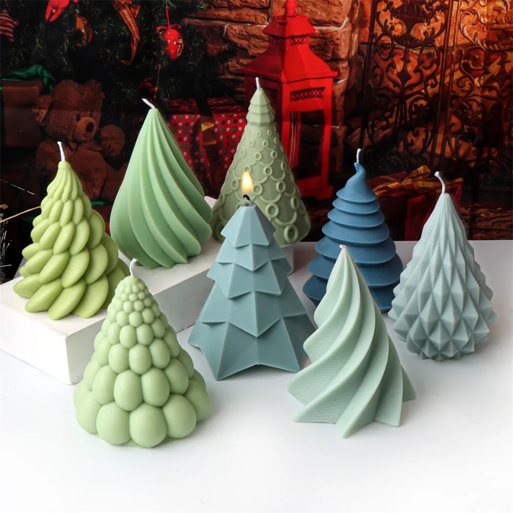 

Geometric Shapes Christmas Tree Silicone Candle Molds Twisted Bubble Aromatherapy Christmas Decoration Candle Making Kit