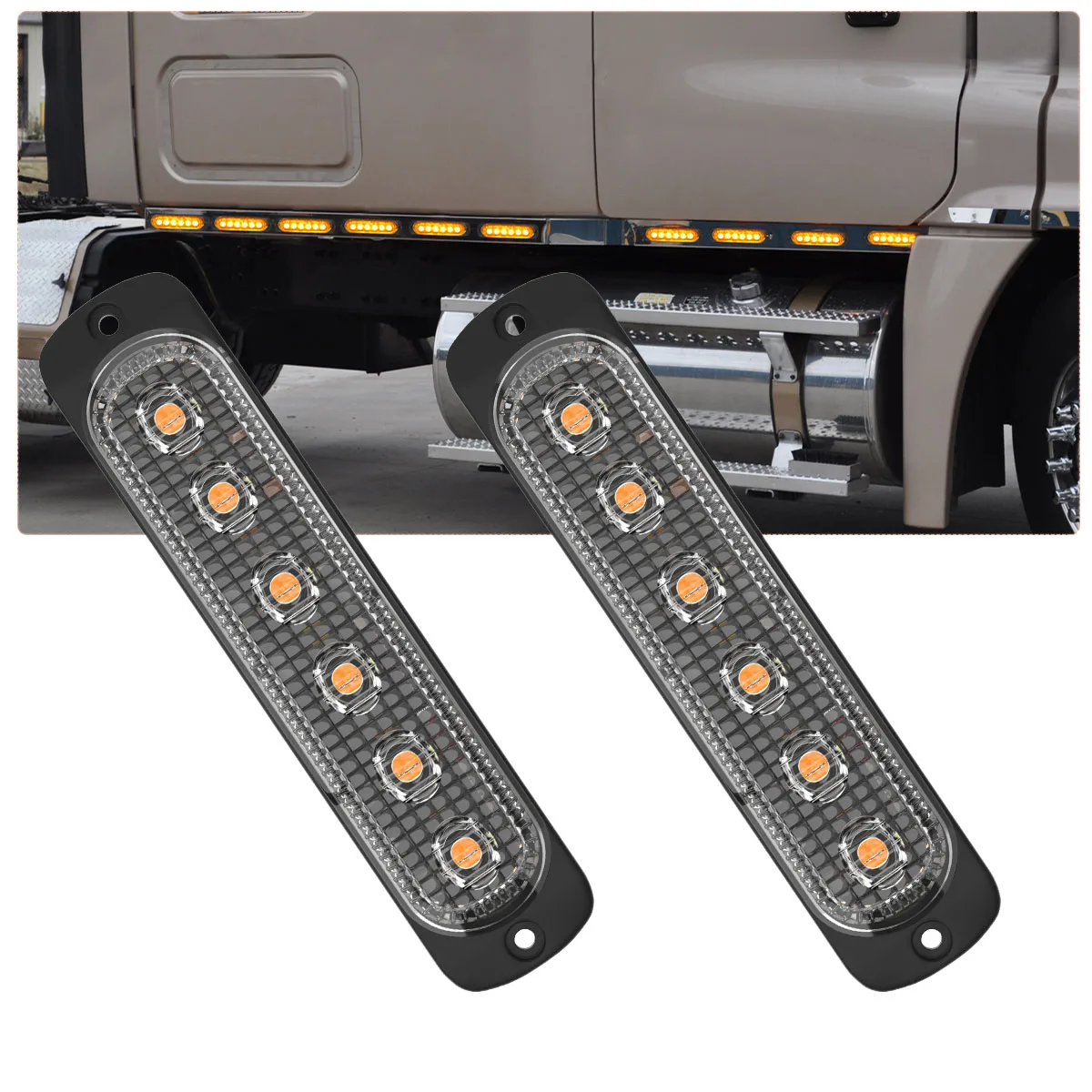 

10 Pcs 6 LED 18W Universal Truck Side Lights Amber Emergency Car Side Marker Grille Flash LED Warning