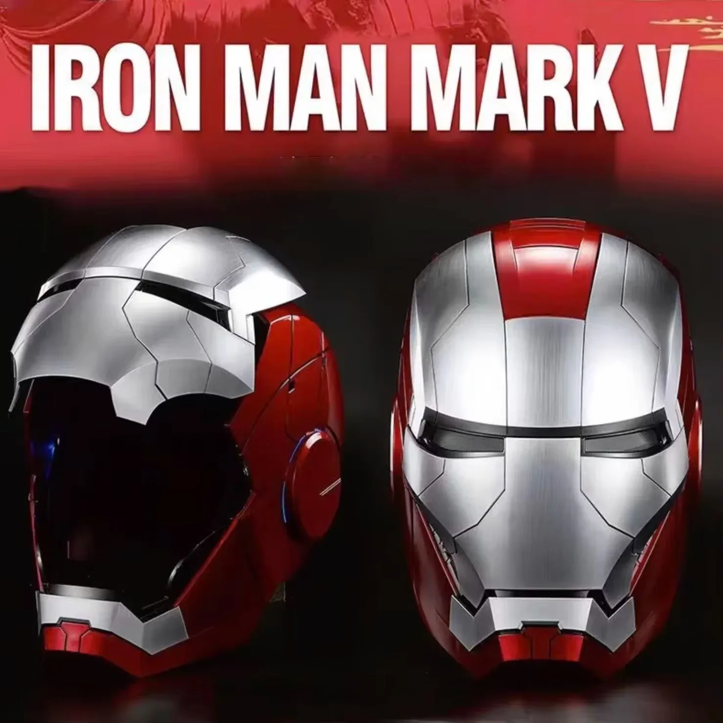 MK5 Iron Man Helmet LED Eyes 1/1 Cosplay Voice Control Avengers Metal Mask Electric Voice Control Helmet Christmas Gift Boy Toys