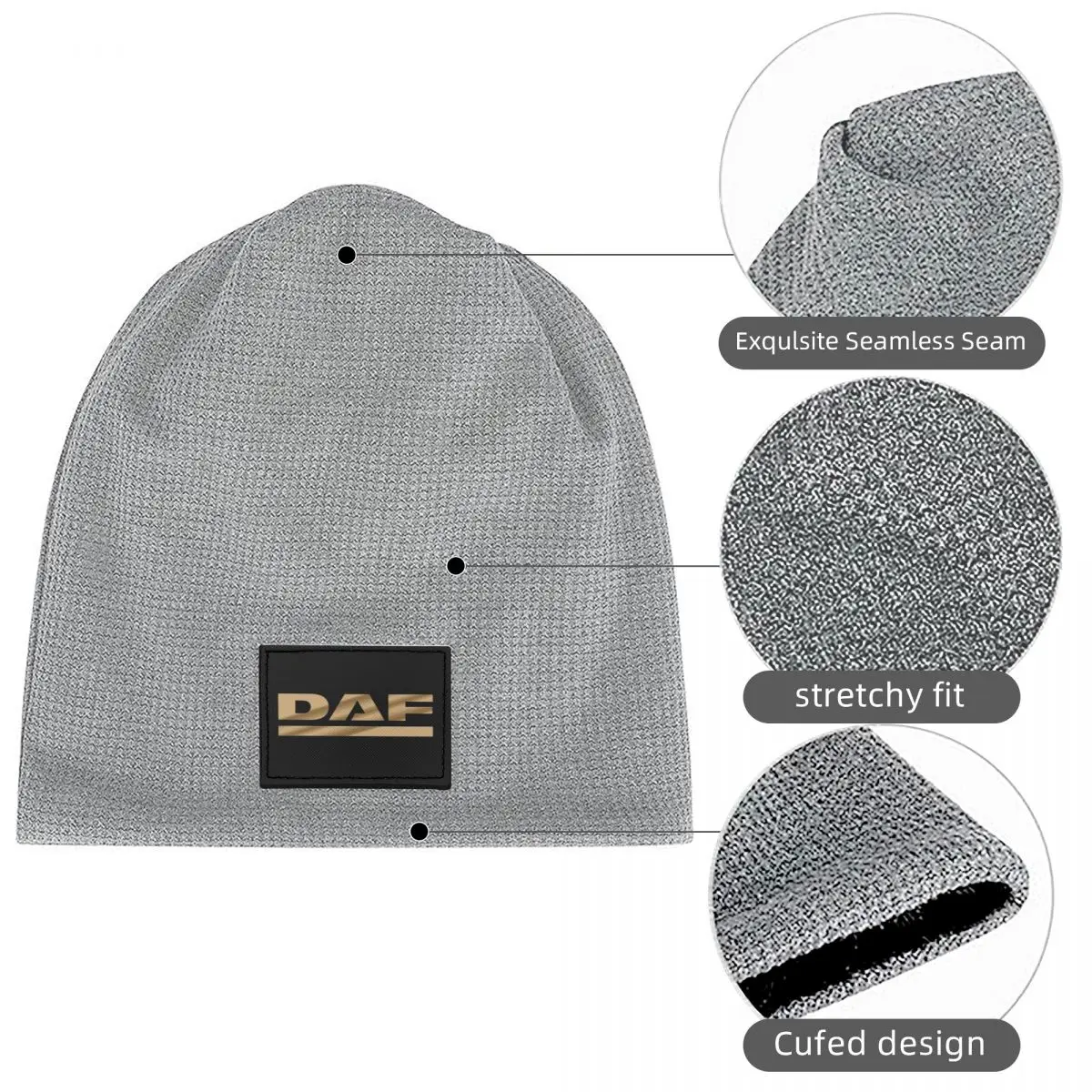 Awesome Daf Design Waffle Knit Fleece Lined Beanie with PU Leather Patch Unisex Warm Winter Soft Cap