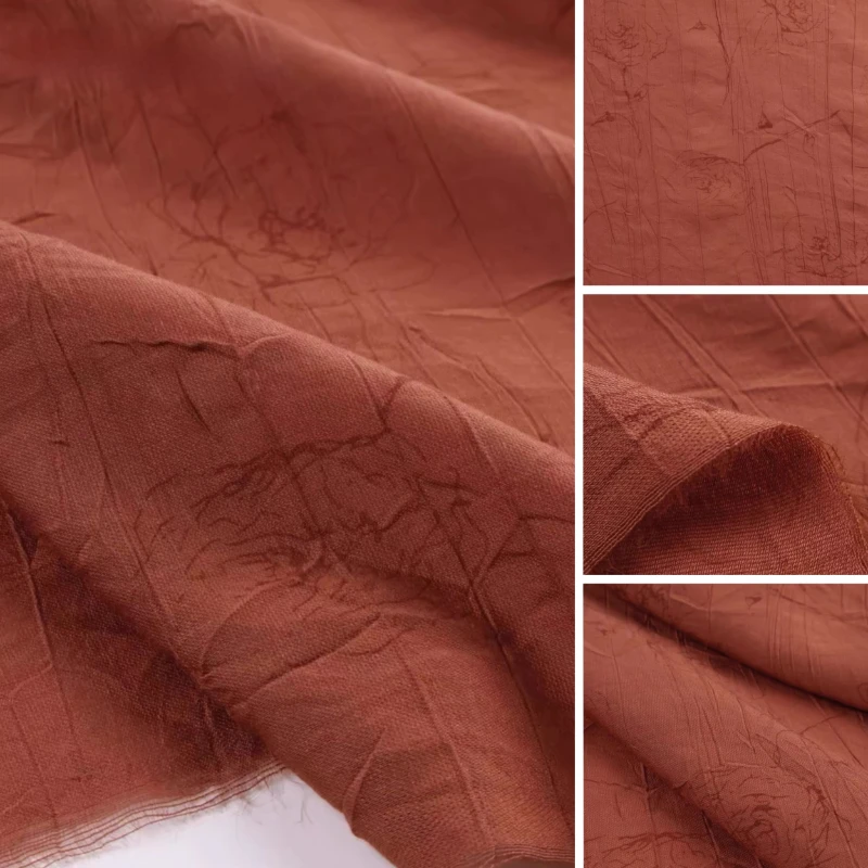 

Винтажная красная ткань с вертикальными полосами, складками и принтом «Тень розы», тонкая, непрозрачная, из лиоцелла, льна и хлопка, ретро-ткань высокого качества