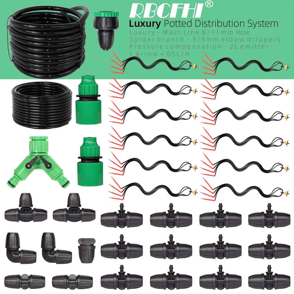 

5-30 м Micro 3/8 дюйма основная линия для орошения в горшках, капельная система для полива, 0,5 л/ч, капельница, распределительный комплект-паук, комнатная теплица