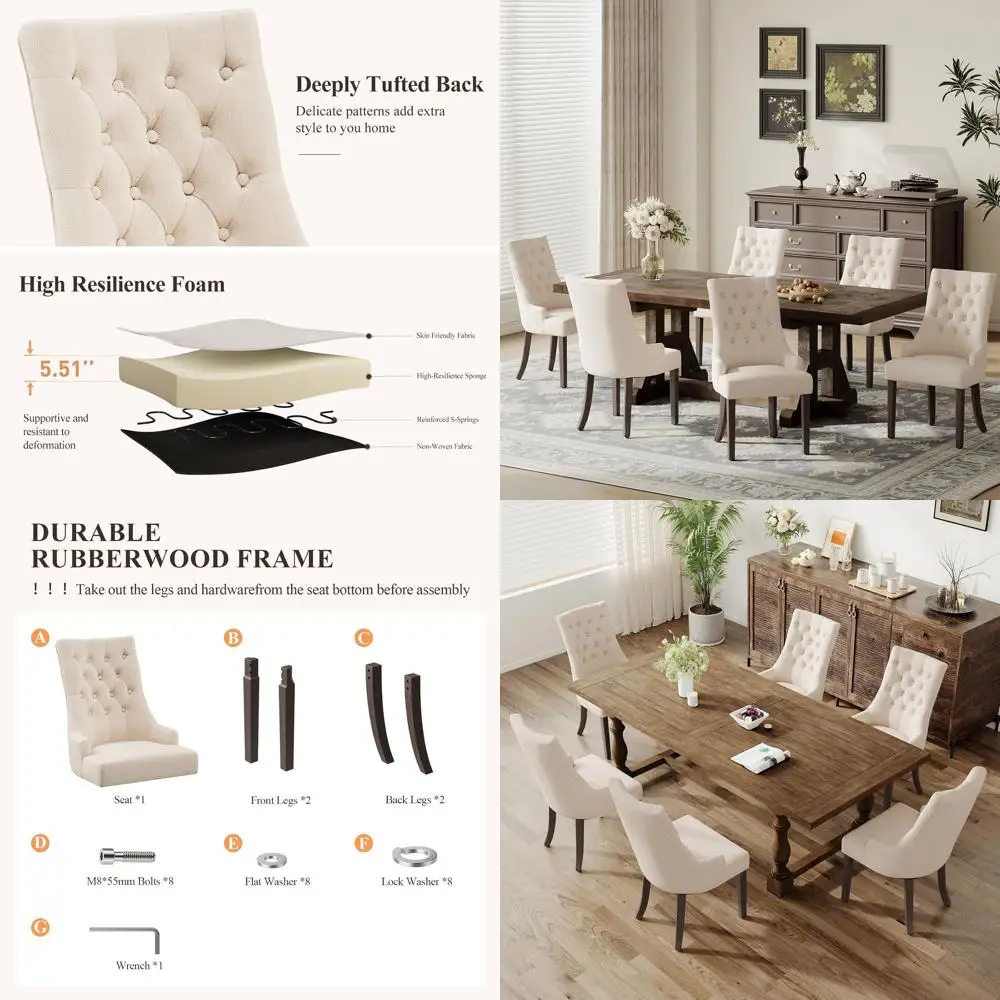 

Набор из 6 бежевых обеденных стульев с высокой спинкой и пуговицами для дома, кухни и гостиной