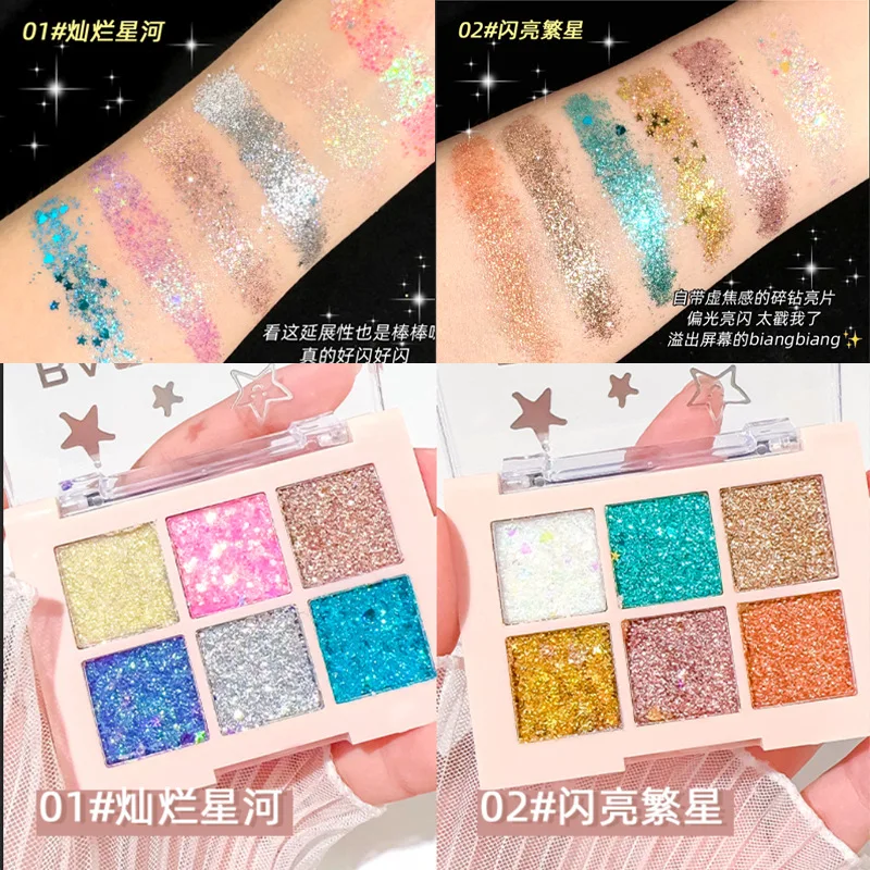 Petit disque de fard à barrage en diamant fin, 6 couleurs, paillettes brillantes, maquillage de scène