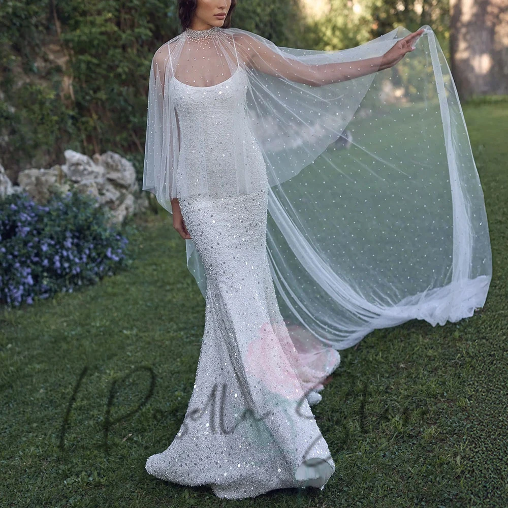 

LRosella элегантное блестящее свадебное платье на тонких бретельках по индивидуальному заказу с свадебным платьем русалки без рукавов, платья de novia 2025