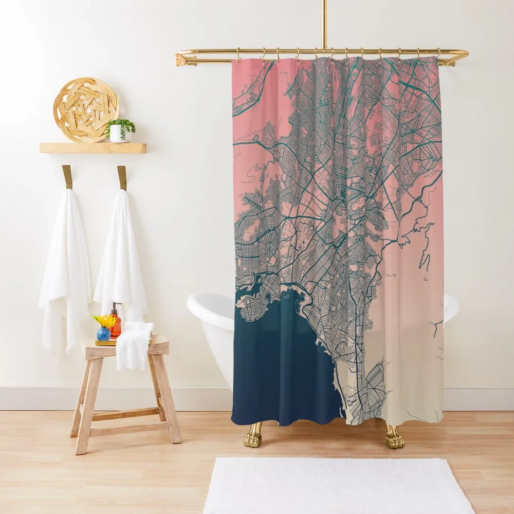 

Athens Greece Colorful Minimalist Map Shower Curtain Waterproof Bath And Anti-Mold Bathroom Box Curtain