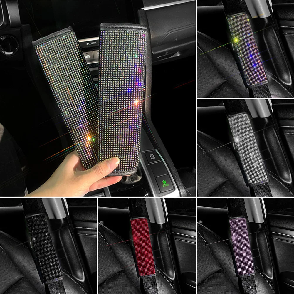 

Bling Rhinestone Crystal Universal Car Seat Belt Pads Cover Soft Comfort Plush Shoulder Strap Harness Pad for Car Bag 2 Pack