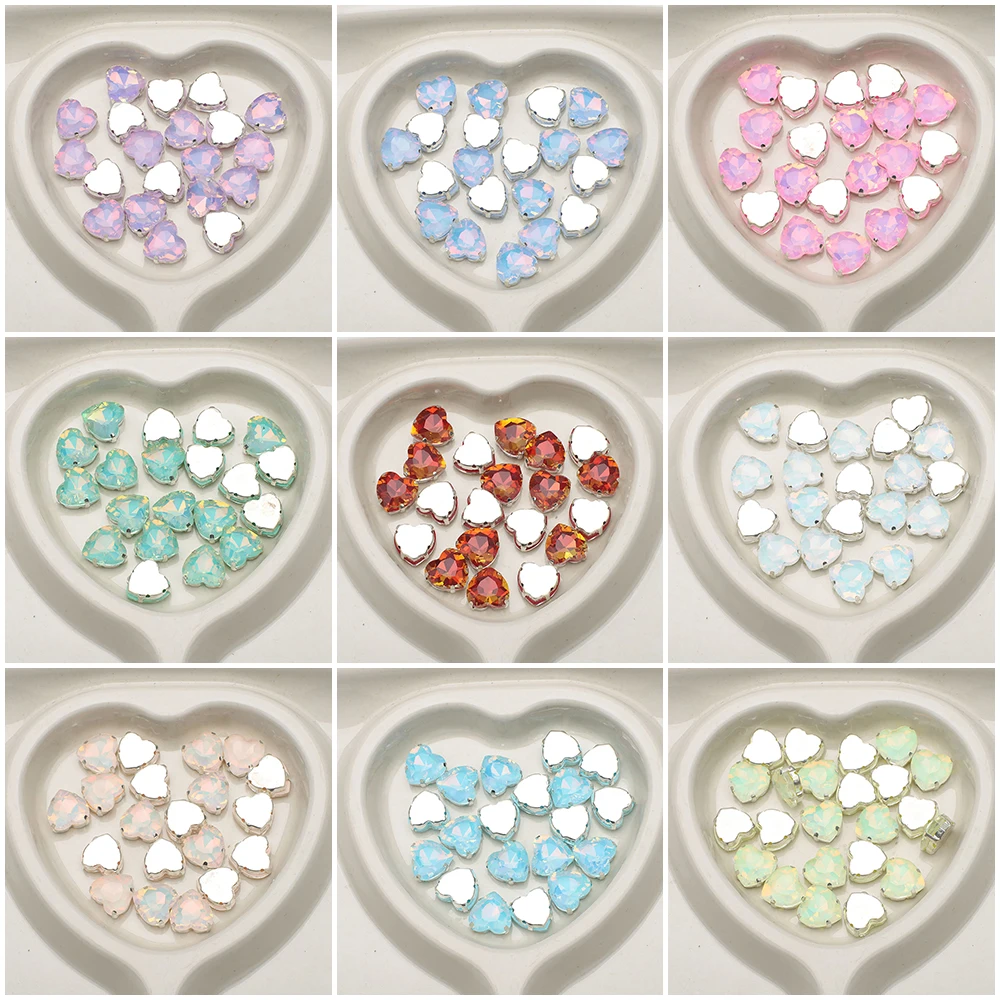 10 Stuks 14Mm Kristal Glas Liefde Hart Kralen Glitter Flatback Zilver Klauw Strass Ambachten Sieraden Diy Maken Kledingstuk Accessoires