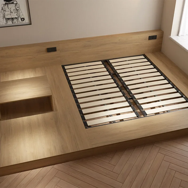 Simple Japanese tatami bed Floor bed Solid wood core board Collapse meter row skeleton bed Bedroom large 3 meters