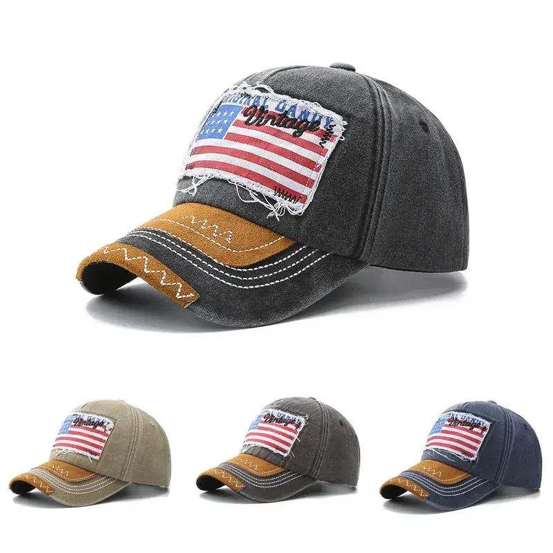 Men's USA Flag Embroidered Baseball Cap Breathable Adjustable Hip Hop Trucker Sun Hat For Outdoor Fishing Hiking