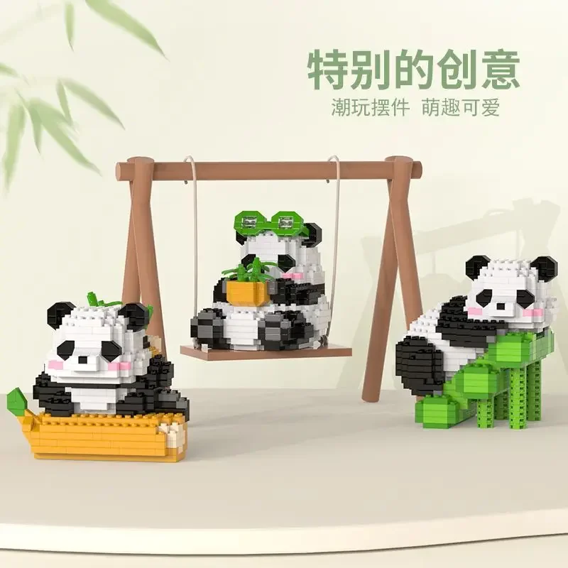 Creative cute mini panda blocks, desktop decorations, holiday birthday gifts