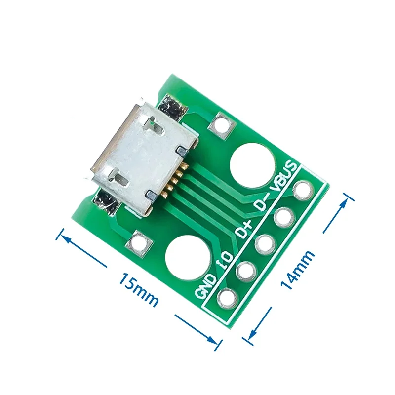 20pcs Micro USB To DIP Adapter 5pin Female Connector Module Board Panel Female 5-Pin Pinboard B Type PCB 2.54 MM