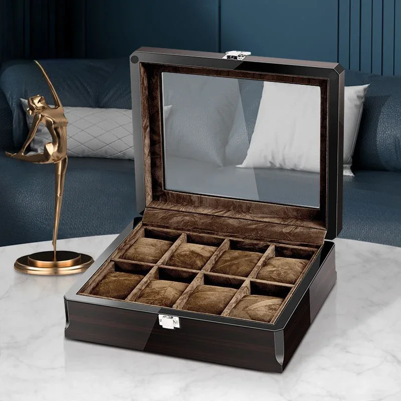 

Rox Jewelry Display Box Designer Brand Storage Case Maquillaje Sin Etiqueta Luxury High-end Baking Varnish Ebony Grain Watch Box