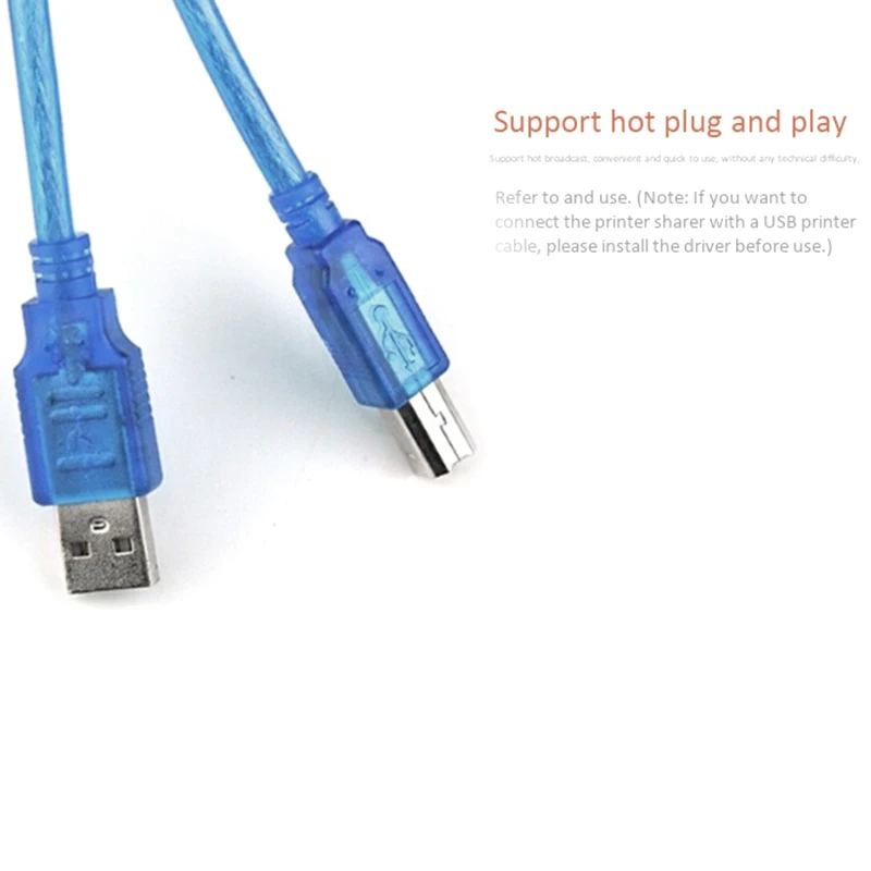 1 Pcs 10M Full Copper Wire Core USB2.0 Data Cable Transparent Blue USB Printing Cable Suitable for Office Printers