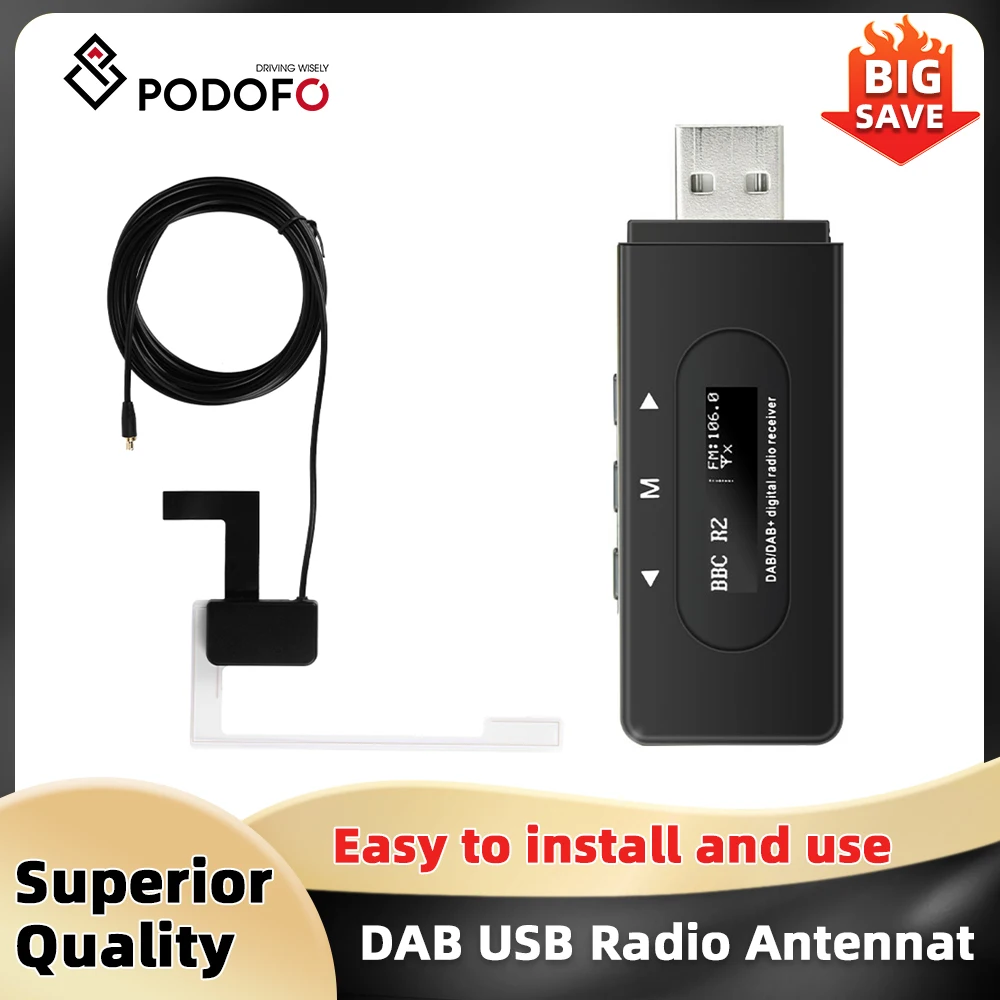 Podofo DAB/DAB+ Module DAB + Wireless Transmitter for DAB/DAB+ Radio Universal FM Audio Forwarding