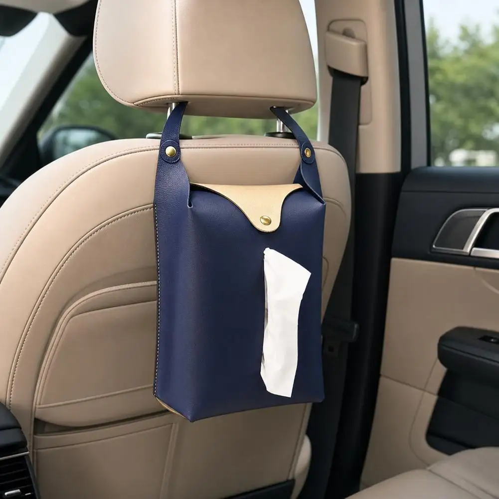 Hanging Tissue Holder Case Box PU Leather Home Car Towel Napkin Papers Dispenser Holder Toilet Tissue Box Case Table Decoration - view 3
