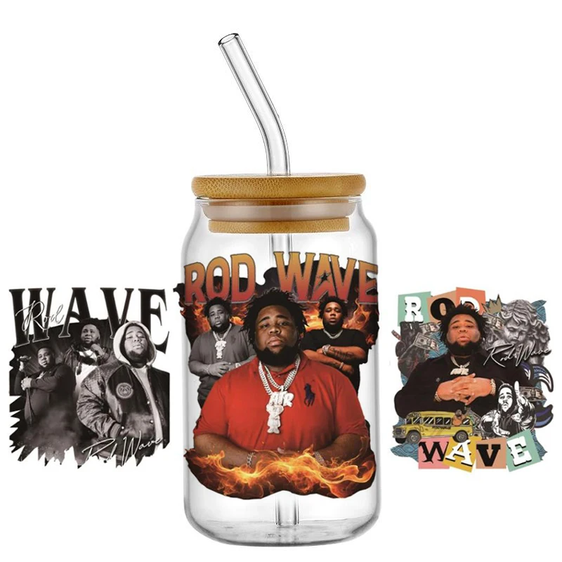 popular Rap Singer Rod Wave UV DTF Wraps Music Fan Collage Stickers for 16oz Glass Cans Waterproof DIY Transfer Decals