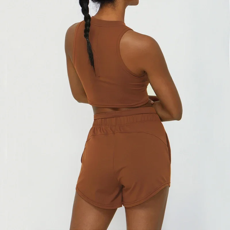 Mulheres duas peças de fitness yoga conjunto verão cor sólida ginásio correndo terno respirável secagem rápida curto roupas esportivas treino
