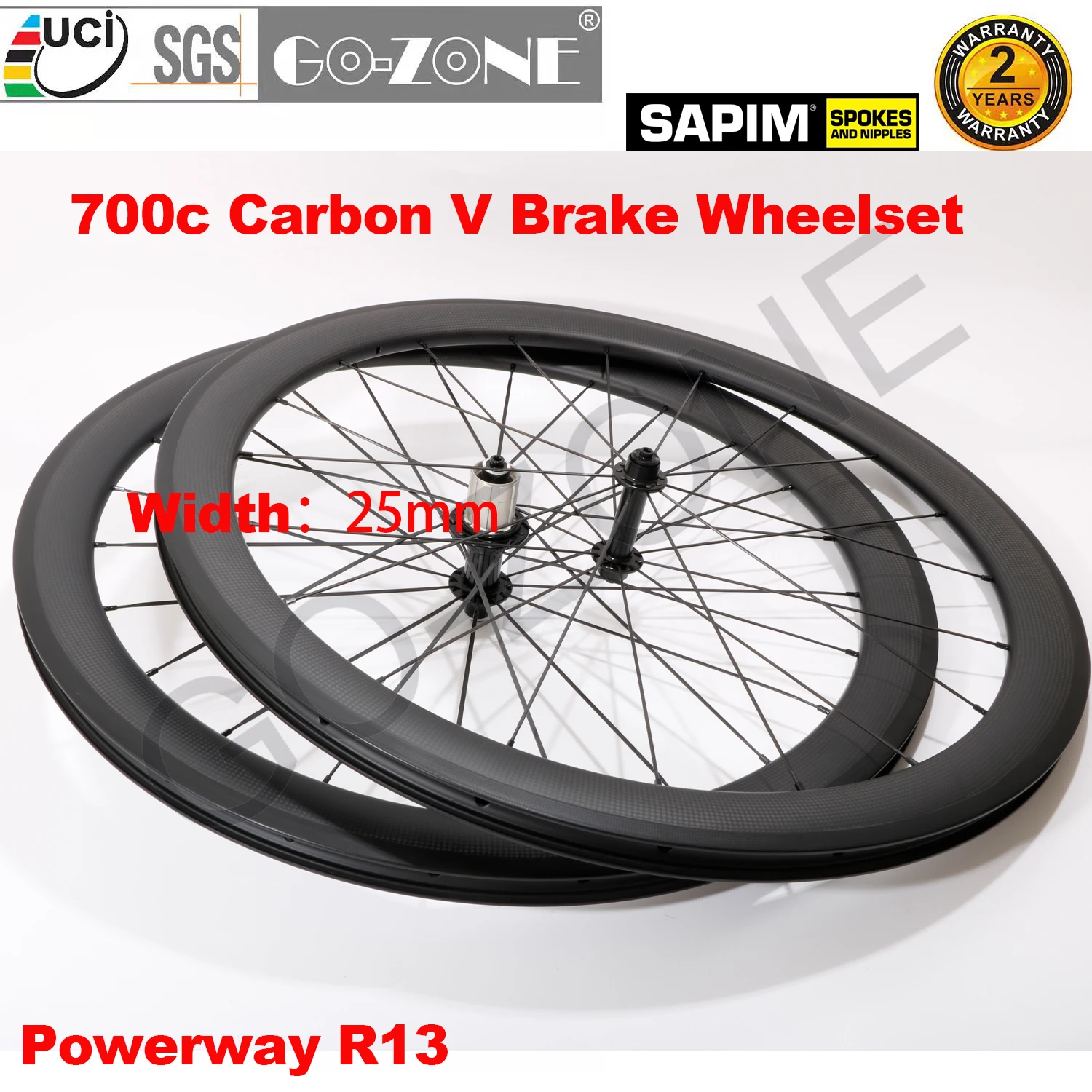 

Clincher Tubeless Tubular Rim Brake Carbon 700c Wheelset Powerway R13 Sapim Front 100mm/Rear 130mm Carbon Road Rim Brake Wheels