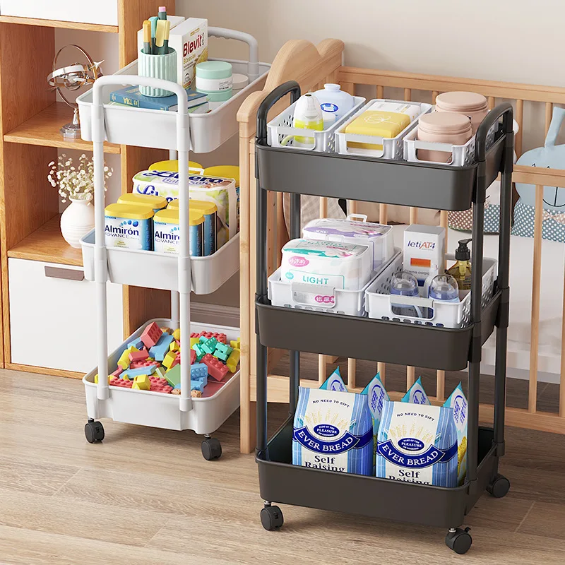 3 Tiers Kitchen Shelf Multifunction Large Capacity Seasoning Storage Rack with Wheel Snacks Sundries Storage Trolley Organizer