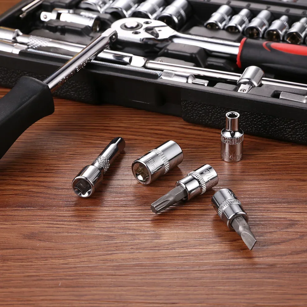 Imagem -04 - Conjunto de Chave de Soquete Doméstica 46 Peças Aço Cromo Vanádio Motocicleta Ferramenta de Reparo de Carro Catraca Torque Combinação Caixa de Ferramentas Mecânicas
